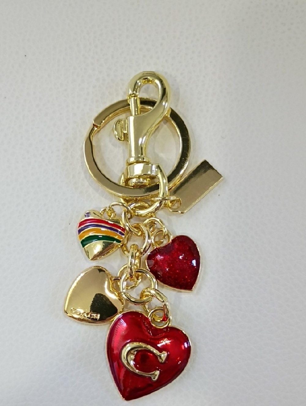 Gold-Tone Red Heart Bag Charm Keychain - Designer Style - Picture 1 of 1